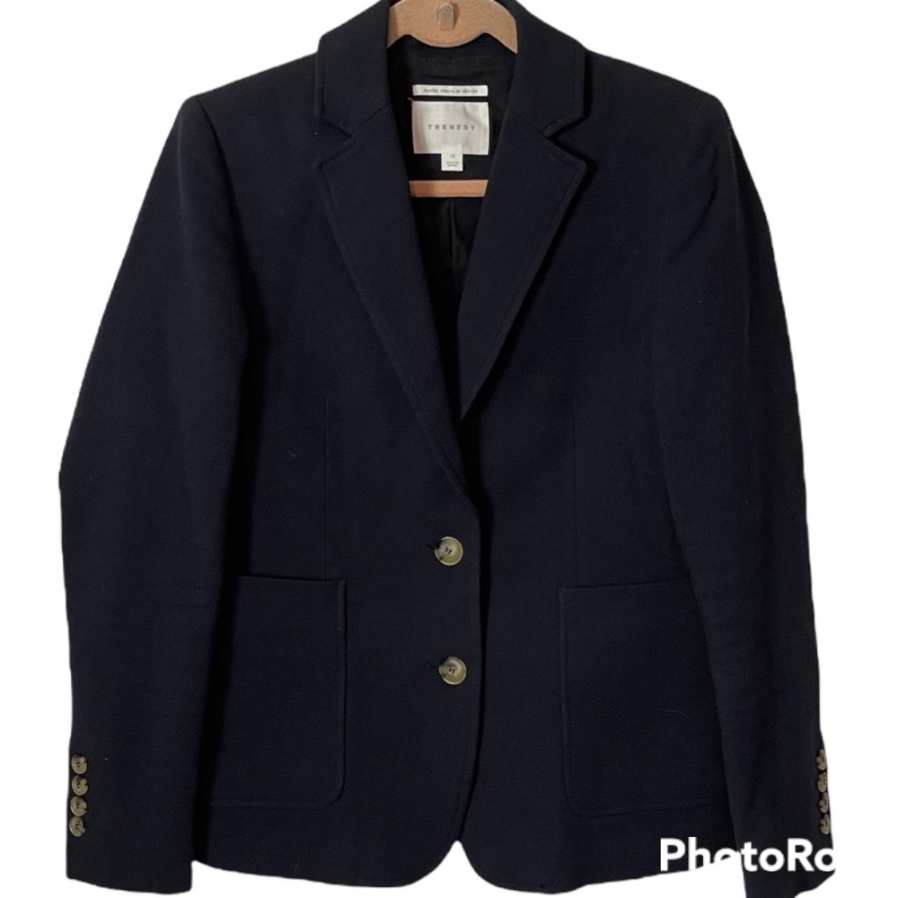 Trenery Blue Pique Patch Pocket Blazer Size 10